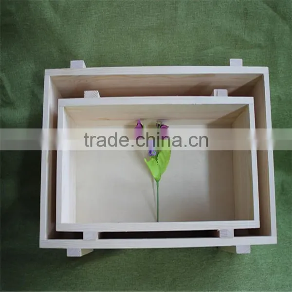Unfinished Rectangle Pine Wooden Basket for Fireplace or Wastepaper photo-2