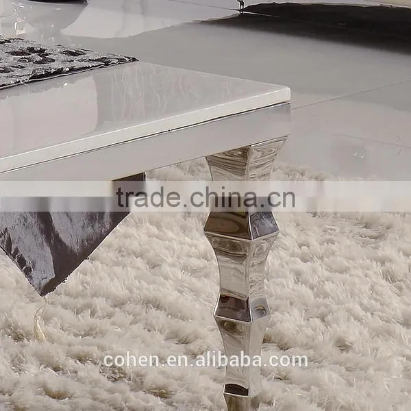 Competitive Price Center Coffee Table With White Marble Top Stainless Steel Legs photo-3