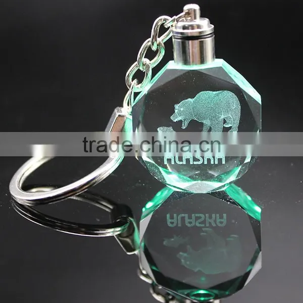 3D Laser Colorful Lighted Crystal Key Chains Key Ring With Metal Ring photo-3