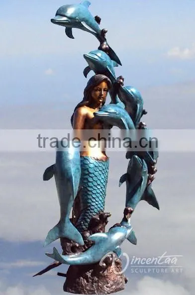 Garden Art Statue Bronze Casting Mermaid With 8 Dolphins Garden Fountain for Hot Sale photo-2