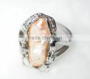18K Gold Baroque Orange Pearl Tahitian Pearl Ring photo-2