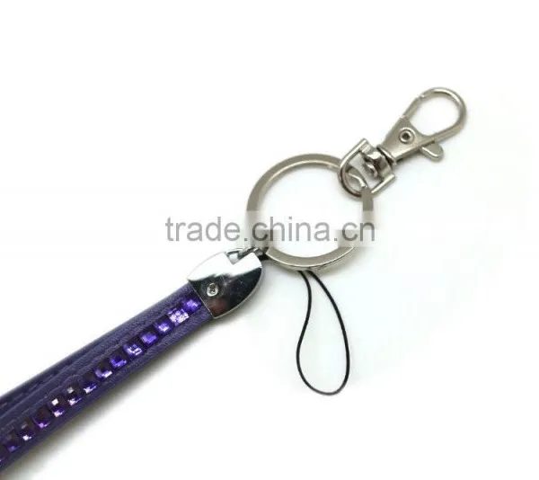Purple Promotion Gift PU Leather Key Chain With Crystal Gem, Swivel Snap Hooks, Key Ring Accembly, Acrylic Gem Key Chain photo-4