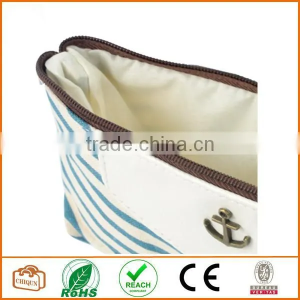 Canvas Navy Style Pen Pencil Case Cellphone Coin Cosmetic Makeup Bag Pouch Purse,Light Blue photo-3