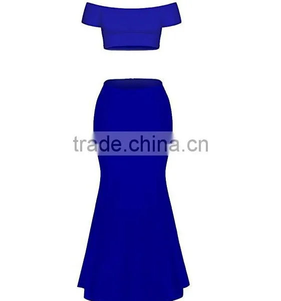 Pictures of Long Skirts and Tops for Women's Two Piece Off Shoulder Crop Top Maxi Mermaid Skirts Dress Set photo-4