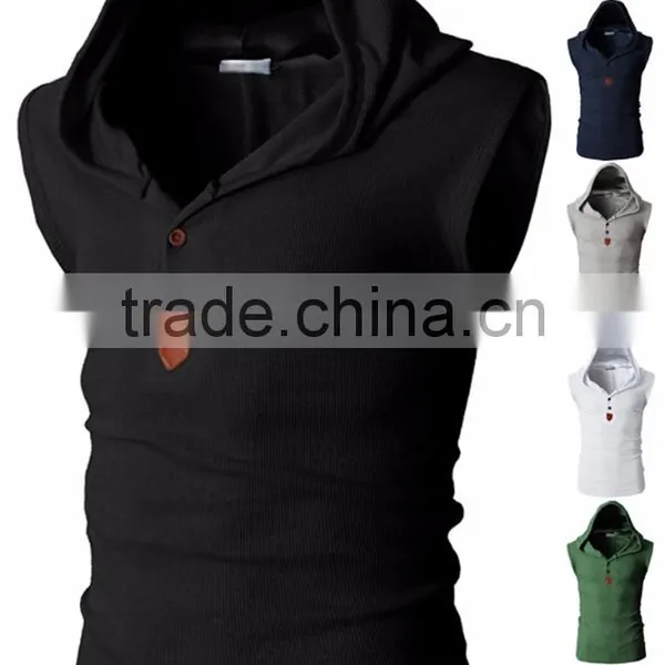 Men Cotton Hoodie Vest Custom Fit Running T-shirt With Sleeveless photo-2