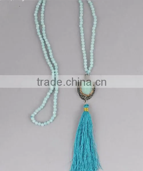 Fashion Long Hand Knotted Druzy Tassel Necklace, Druzy Beaded Neckalce photo-3
