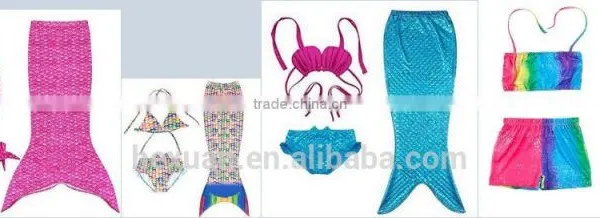 2017 Sexy Swimwear Custom Girl's 3pcs Mermaid Tail Rainbow Princess Bikini Children Bathing Suit Child Cute Swimsuit Kids photo-5