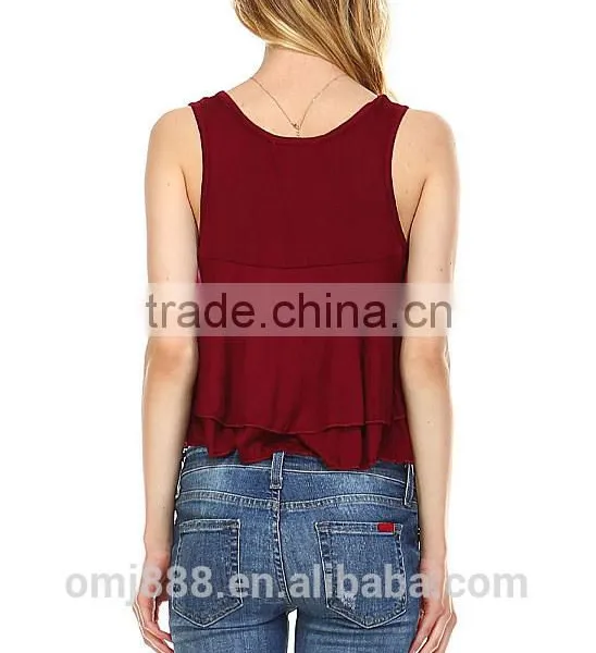 Fashion Ladies Custom Ruffle Crop Top Plain photo-3