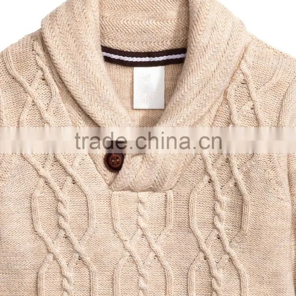 Soft Cotton Blend With Wool Content Knitting Patterns Boys Sweater With Shawl Collar photo-2