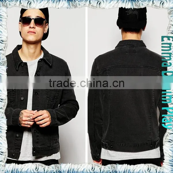 2016 Hot Style 100% Cotton Stone Wash Vintage Black Denim Mens Chic Jackets photo-2