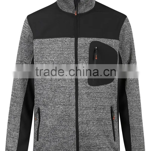 Grey Melange Coarse Knitted Fleece Mens Winter Jacket Outwear