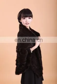 Fashion Knit Shawl Real Mink Fur Knitted Phocho Fur Shawl Women Winter photo-4