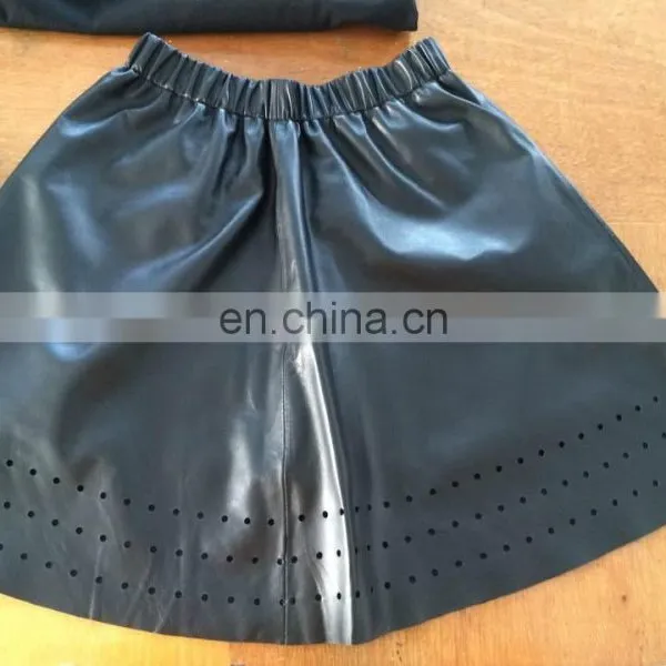 Ladies' Lovely Leather Skirt With Punching and Elastic Waist