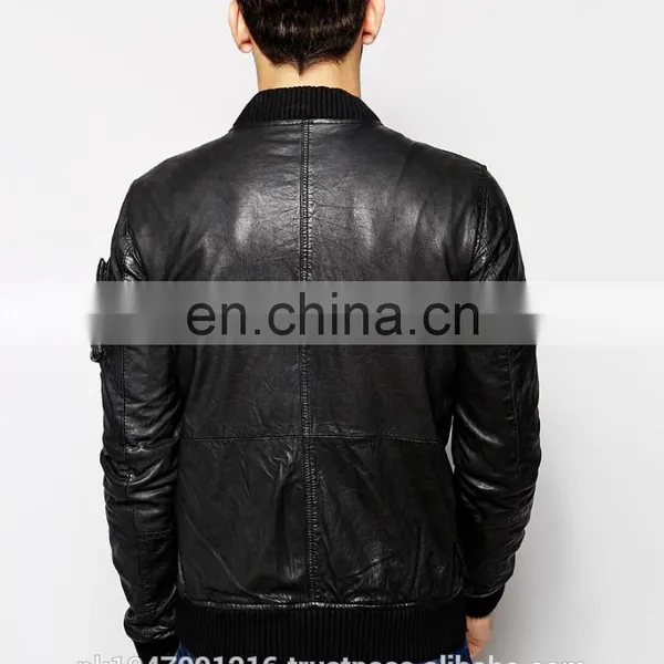 Men Leather Jacket / Genuine Leather Jacket / Sheepskin Leather Jacket Rough Look Biker photo-2