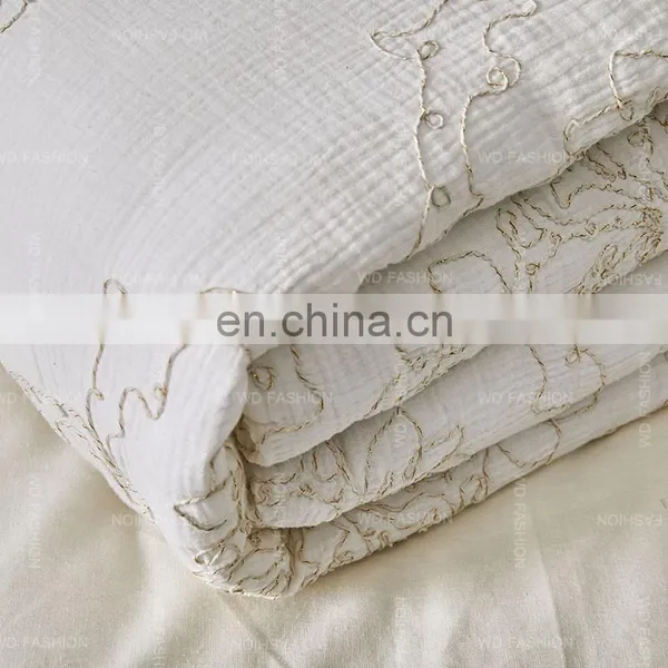 Wholesale European Size Cotton Gauze Custom Embroidered White Duvet Cover Set photo-6