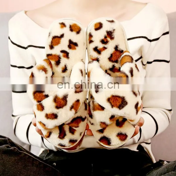 Female Non-Slip Warm Indoor Home Wear New Leopard Cross Strap Floor Slippers Slippers Wholesale photo-2
