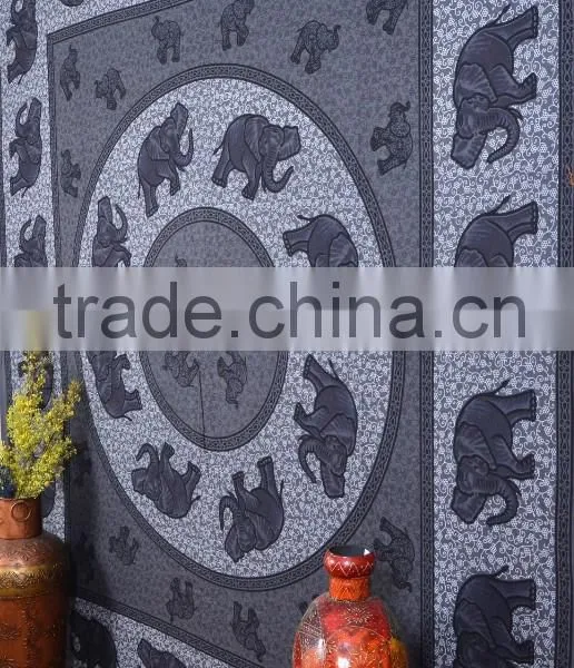 Indian Tapestry Cotton Gray Mandala Elephants Vintage Wall Hanging Tapestries Throw Bedsheet photo-2