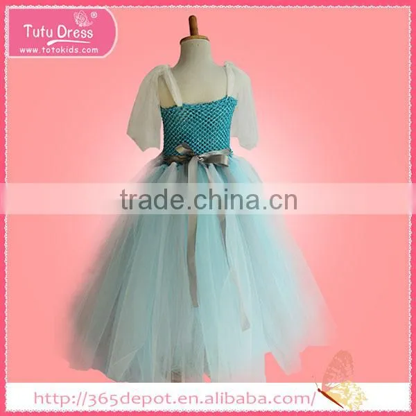 Fancy Cap Sleeve Girls' Dress Silvery Waistband & Gauze Tulle Trail photo-4