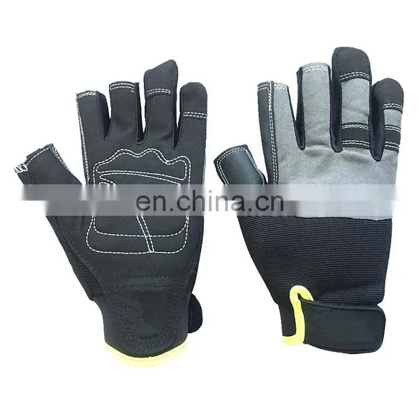 Non Slip Open Three Finger Warm Winter Working Industrial Mechanic Synthetic Leather Gloves