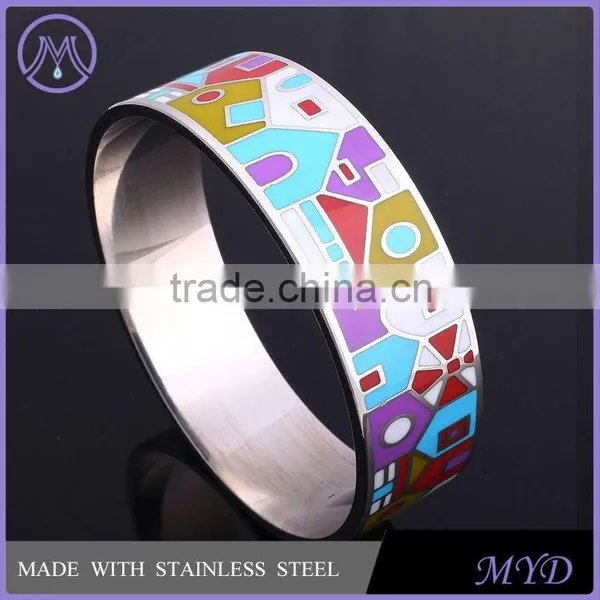 Fashion Ladies Hand Color Enamel Pattern Stainless Steel Bangle photo-4