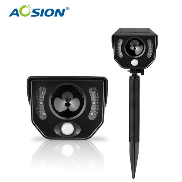 Aosion ODM/OEM Внешний солнечный ультразвуковой + мигающий отпугиватель животных для садового пруда и двора, поворачивающийся, отпугивающий кошек, собак, лис, птиц, опоссумов