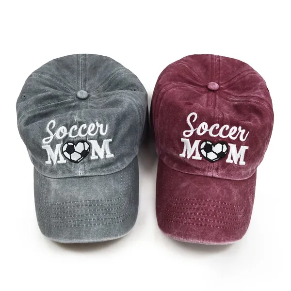 Sports Mom Lifestyle Soccer MOM Heart Graphic White Embroidery Washed Black 6 Panel Dad Cap photo-5