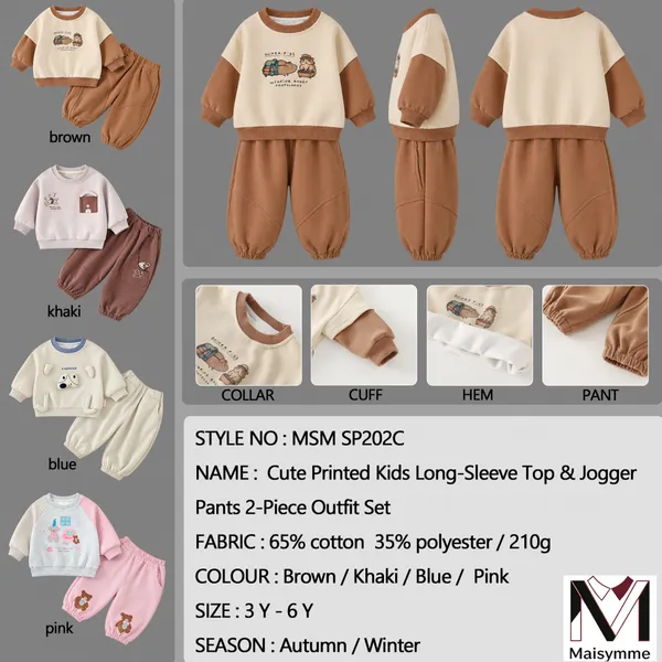 Cute Printed Kids Long‑Sleeve Top & Jogger Pants 2‑Piece Outfit Set