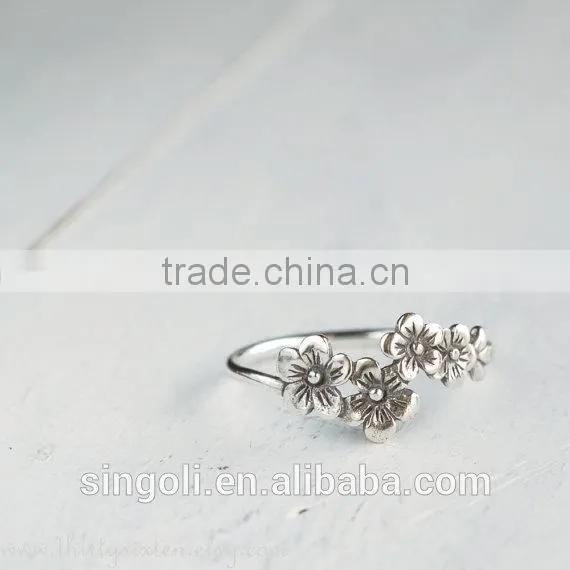 Sterling Silver Jewelry Cherry Blossom Flower Ring photo-2