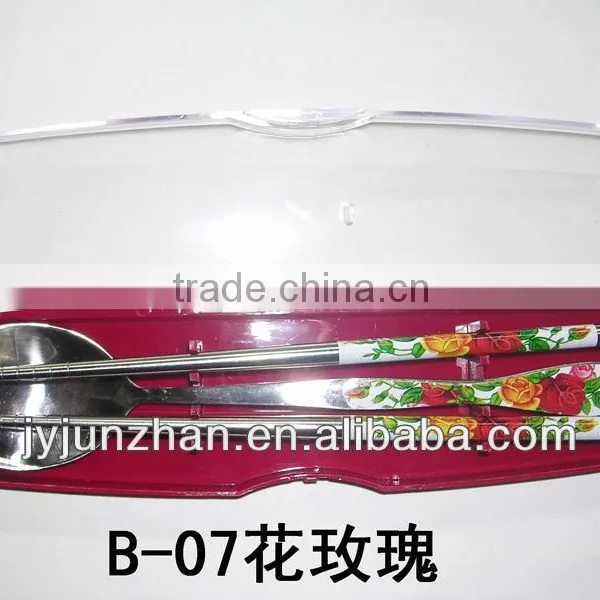 Stainless Steel Chopstick Spoon With Rose Handle Made in China ( With Blue Flower Stick On)