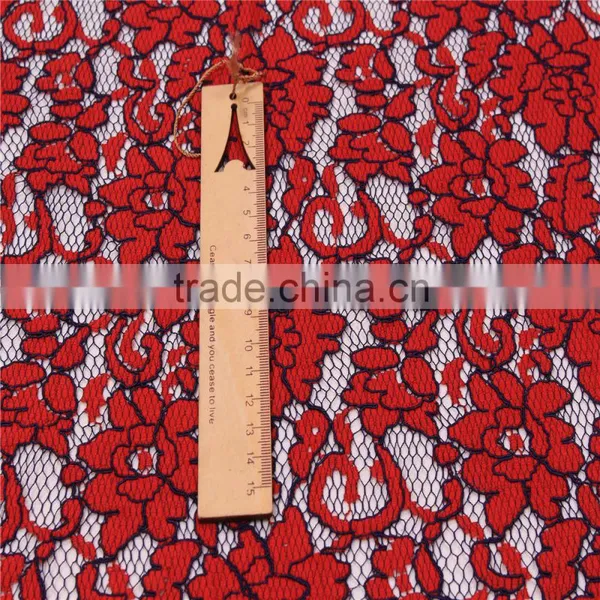 Wholesale Nylon Cotton Eco-Friendly Black Red Jacquard French Net Cord Lace Fabric for Dress photo-4