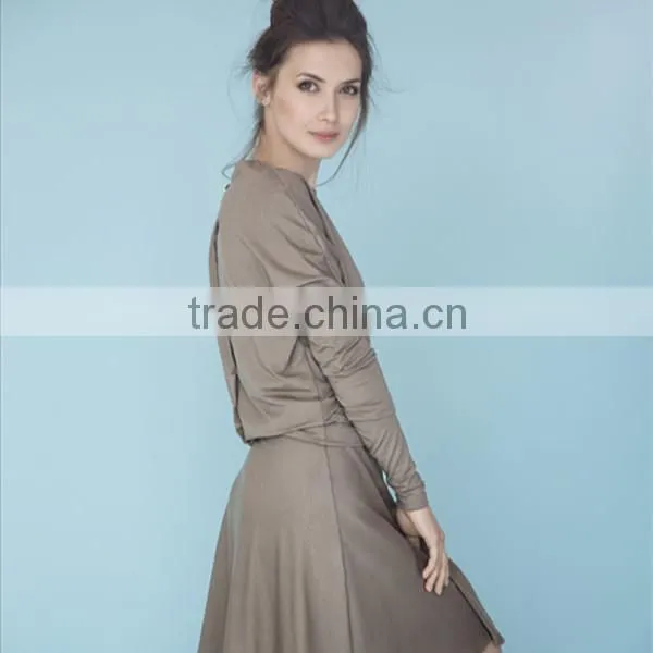 Beige Dress Dress With Sleeves Button Back Dress photo-3