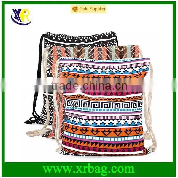 Custom Fashion Style Pattern Cotton Canvas Drawstring Backpack Bag photo-6