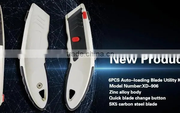 6PCS Auto Loading Trapezoid Blade Zinc Alloy Utility Knife photo-3