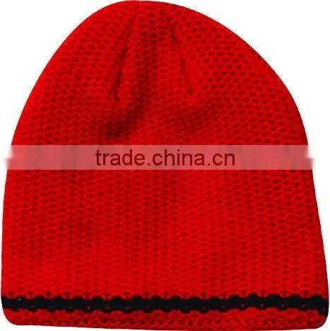 Double Layer Acrylic Red Colour Winter Knitted Hat