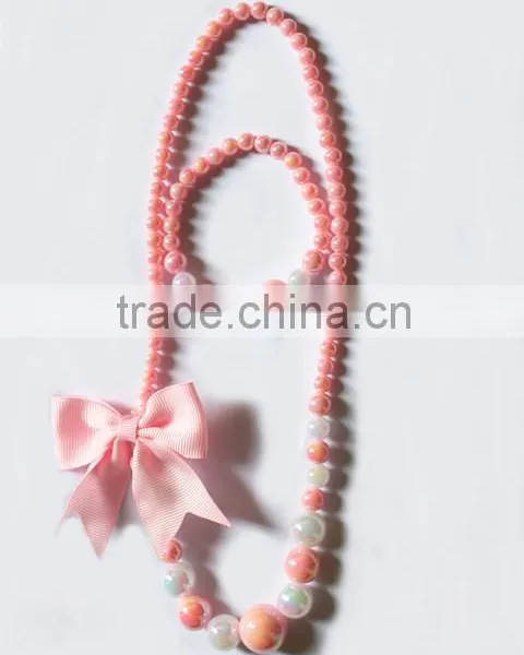 Candy Colorful Beaded Necklace Bracelet Set With Bow Ties and Flowers for Children photo-4