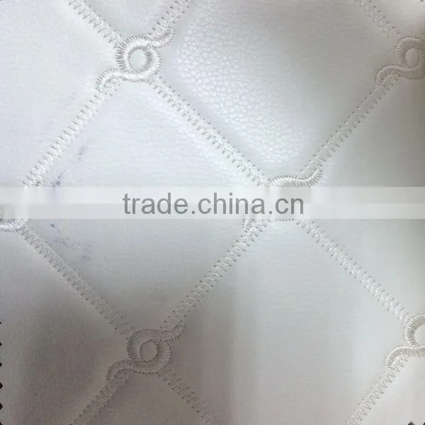 Semi PU Upholstery Leather Supplier Surface With Embroider Design and Metallic Color photo-2