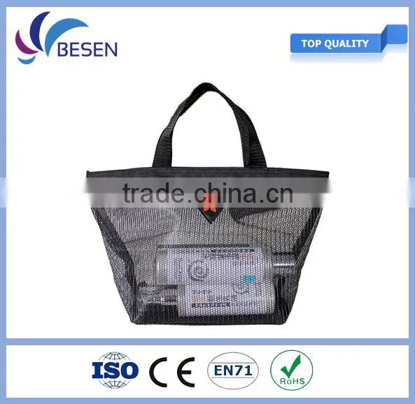 Black Large Capacity Plastic Zip Mesh Tote Bag