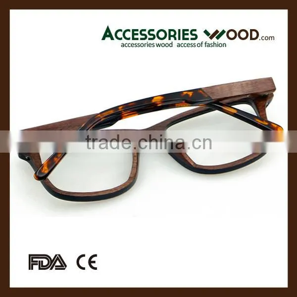 New Design Acetate Arm Wood Eyewear Clear Glasses 100% Real Natural Wooden Frame RX Lense photo-2
