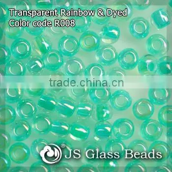 High Quality Fashion JS Glass Seed Beads - R008# Rainbow Dyed Green Transparent Rocailles Beads For Garment & Jewelry