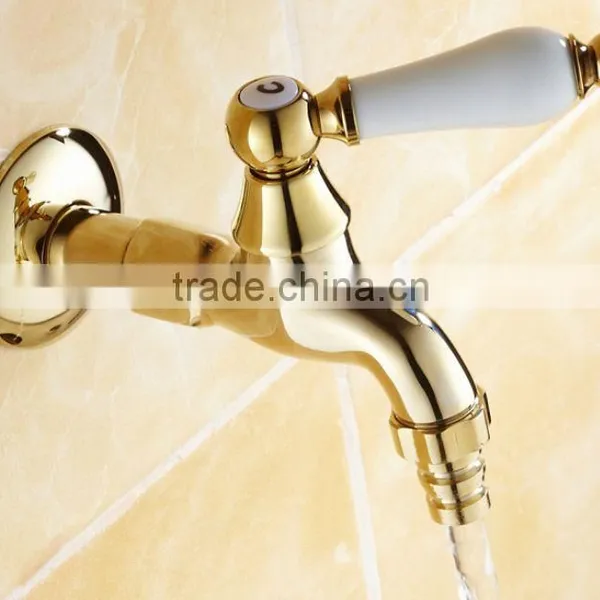 Golden Solid Brass Laundry Sink Bar Washing Machine Bib Faucet Bathroom Water Tap 0758