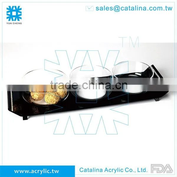 Black Acrylic Serving Tray With 3pcs Small Bowl Diamond Chain Food Tray Christmas & Wedding Decoration Plastic Tray