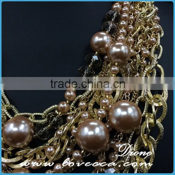 Dubai Gold Jewelry Charms Fashion Women Exaggerate Pearl Collar Chain Costume Necklace photo-4
