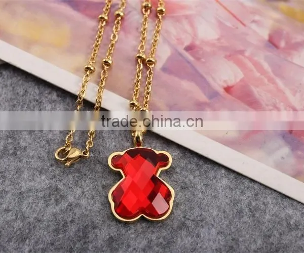 Guangzhou Biggest Wholesale Fashionable Gold Long Chain Red Crystal Necklace With Bear Pendant photo-3