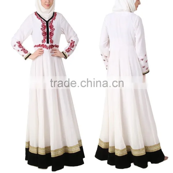 Islamic Clothing Hijab Muslim Wear White Chiffon Embroidered Woman Abaya