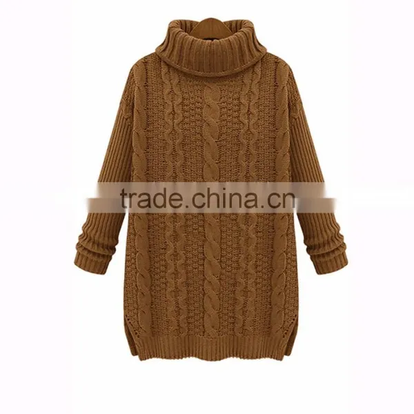 15PKSW29 Women Turtle Neck Cable X Sweater Knit Wool Cotton