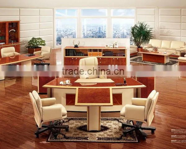 Modern Classic Oval Long Italian Design Brown Conference Table for 16 People With Yellow Leather Chairs BF12-06094a photo-5