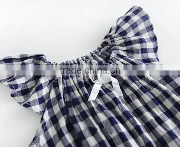 2017 Beautifuly Pure Cotton Toddler Girls Small Grid Romper With Bubble Sleeve photo-3