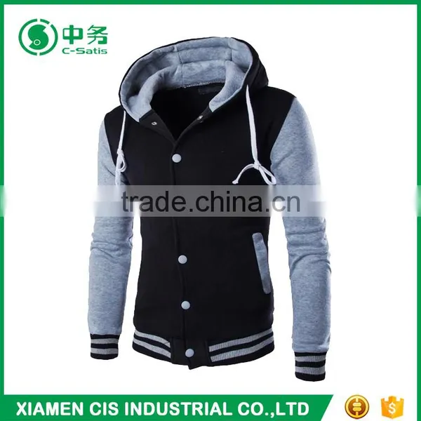 New Fashion American Yellow Sleeves Mens Blank Baseball Varsity Jacket With Hoodie photo-3