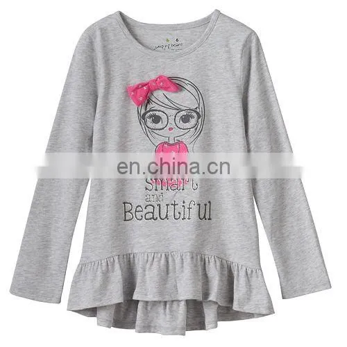 Hot Sale Cute Girl Dresses, One Piece Girls 4- 8 Long Sleeve Ruffled High-Low Tee photo-3