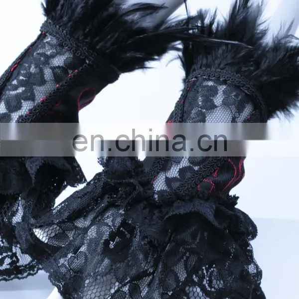 Gothic Laced Mini Gloves With Feathers photo-4